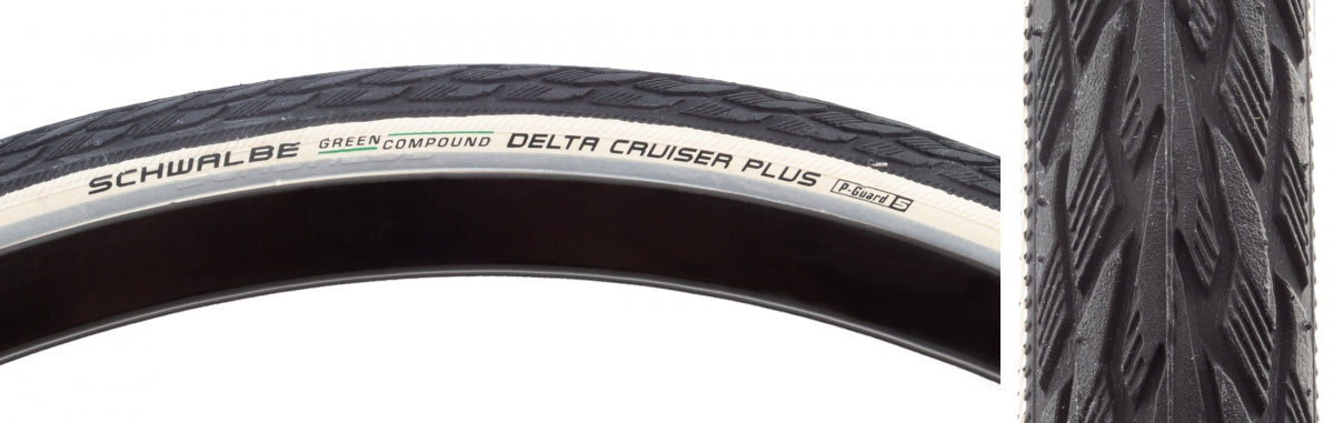 SCHWALBE TIRE SWB DELTA CRUISER PLUS 26x1-3/8 TWIN SKIN P-GUARD BK/WH/REF E50 WIRE - SCHWALBE