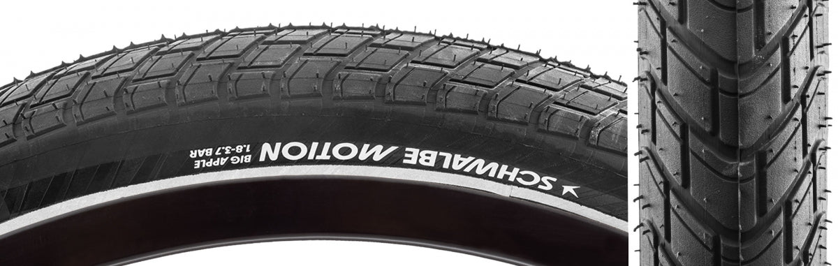 SCHWALBE TIRE SWB MOTION BIG APPLE 26x2.15 PERF R-GUARD BK/BSK/REF ADDIX GRN E25 WIRE - SCHWALBE