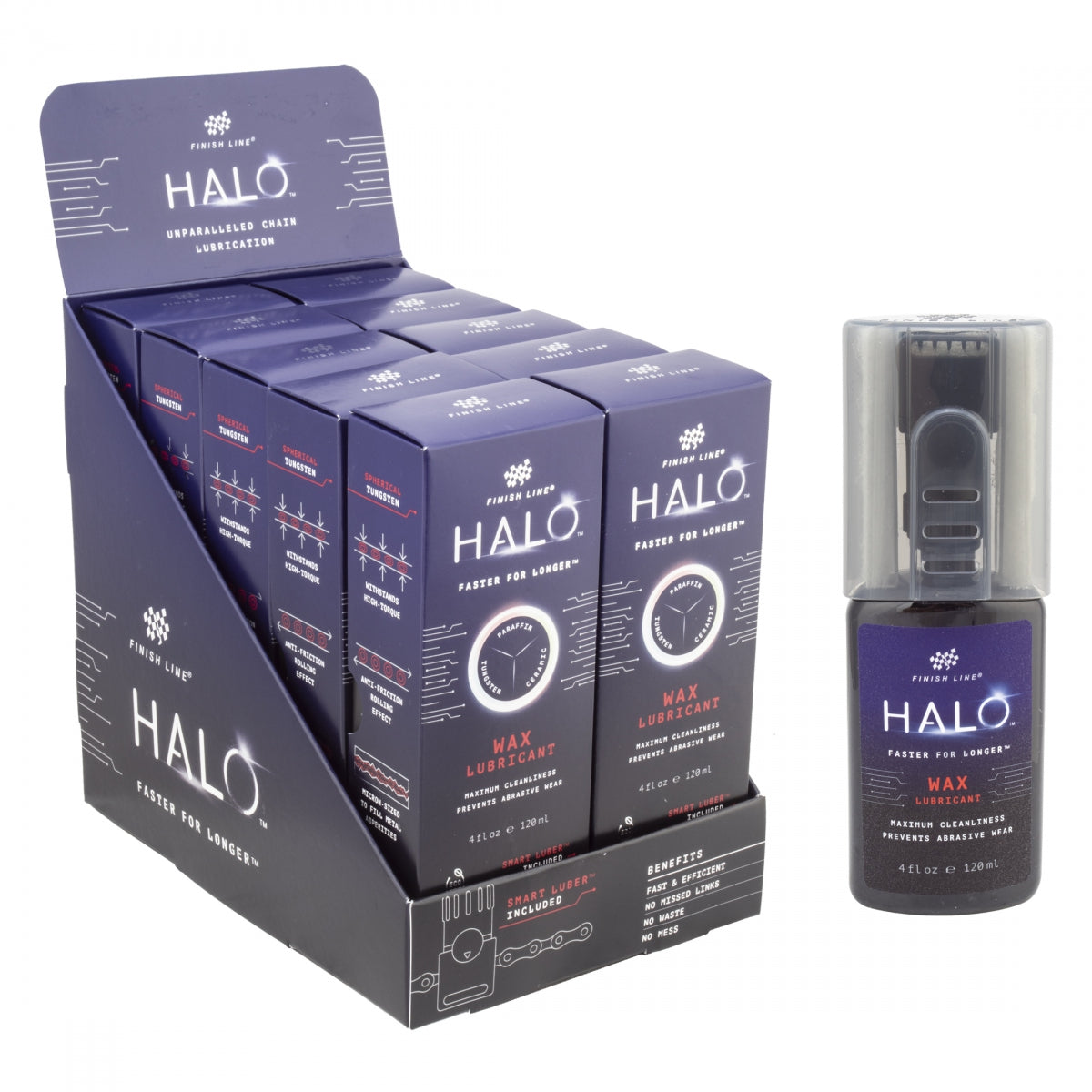 FINISH LINE LUBE F-L HALO WAX 4oz 10-BOTTLE DISPLAY w/SMART LUBER - FINISH LINE
