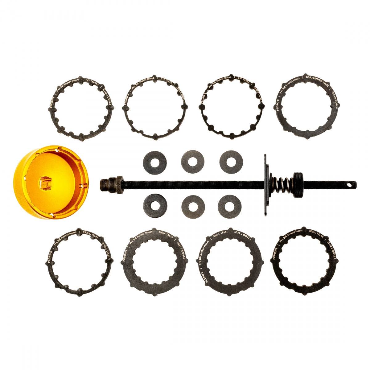 PEDROS TOOL BB PEDROS PRO SOCKET CUP SET 10pc w/SOCKET CUP/INSERT SHI-16x44/16x41/16x39/BSA30/FOR DUB-12x46/T47-16x52/12x52/16x48.5/PRAX-12x49/HOLDER - PEDROS