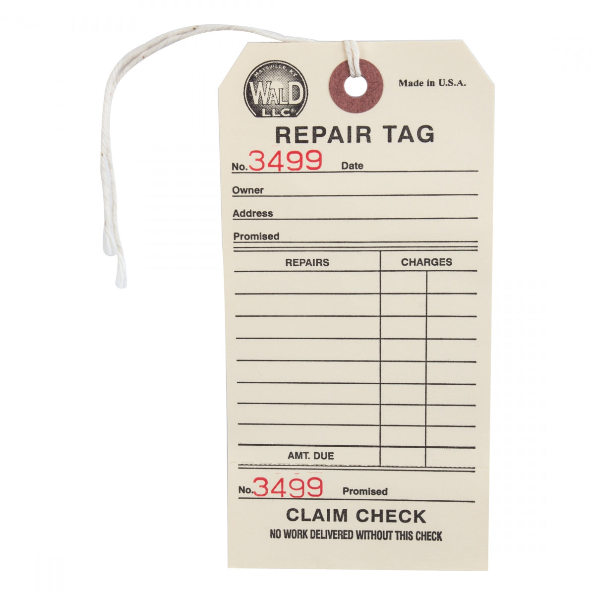 WALD PRODUCTS FORM WALD REPAIR TAG # 700 BXof500 - WALD PRODUCTS
