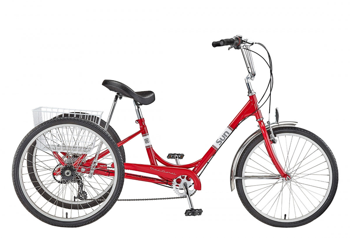 SUN BICYCLES TRIKE SUN ADULT P-RD 24 7sp ALY WHL w/WH BASKET* (F) - SUN BICYCLES