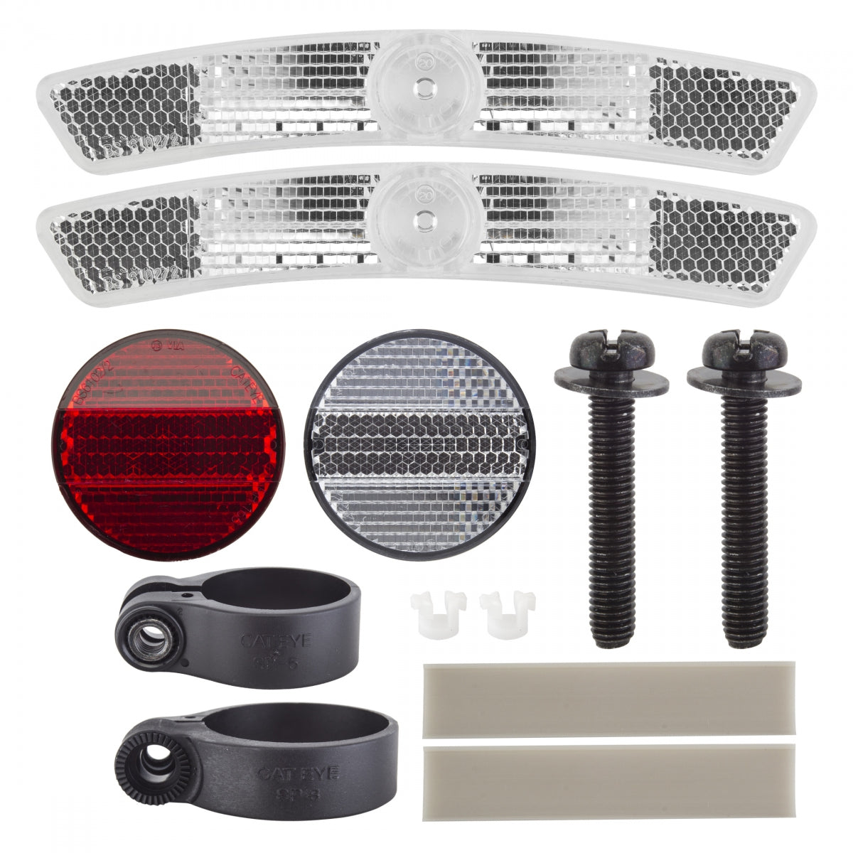 CATEYE REFLECTOR CATEYE SET 4-WAY Front-WHT/HB Rear-RED/SP SPOKE-SHORT WHT - CATEYE