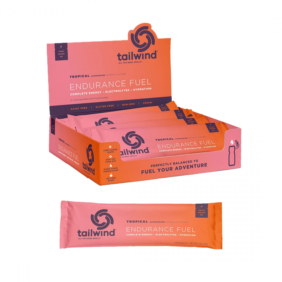 TAILWIND NUTRITION FOOD TAILWIND ENDURANCE FUEL CAFFEINE TROPICAL BUZZ BXof12 SS - TAILWIND NUTRITION