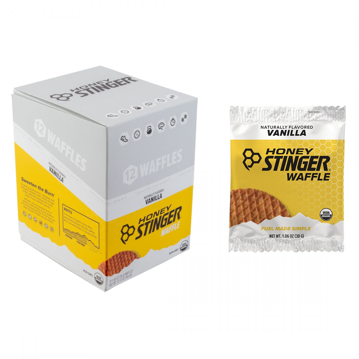 HONEY STINGER FOOD HS WAFFLE ORGANIC VANILLA BXof12 - HONEY STINGER