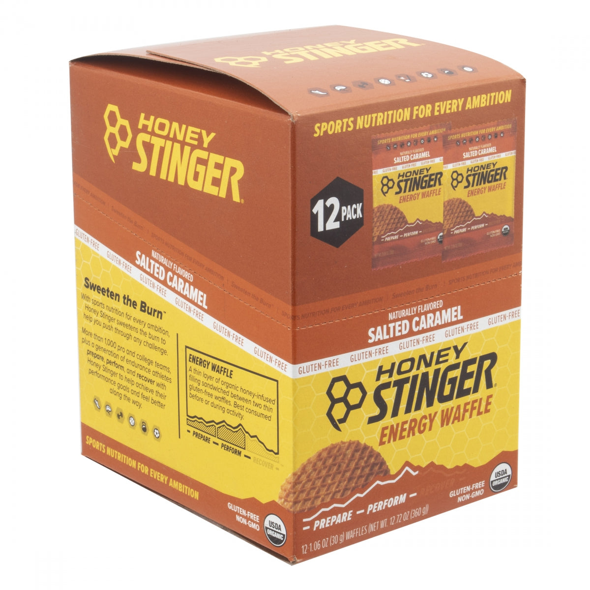 HONEY STINGER FOOD HS WAFFLE GLUTEN FREE ORGANIC SALTED CARAMEL BXof12 - HONEY STINGER