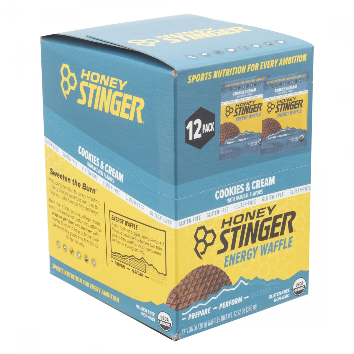 HONEY STINGER FOOD HS WAFFLE GLUTEN FREE ORGANIC COOKIES & CREAM BXof12 - HONEY STINGER