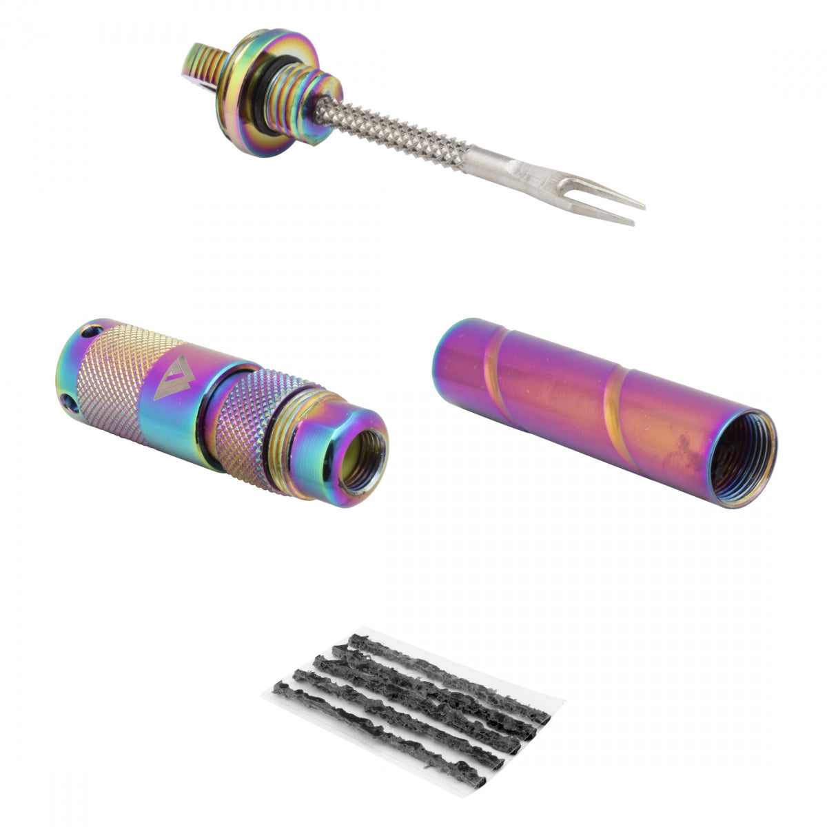 KOM CYCLING PATCH KIT KOM TUBELESS TIRE REPAIR PLUG KIT w/Co2 Adapter ALY IRID - KOM CYCLING