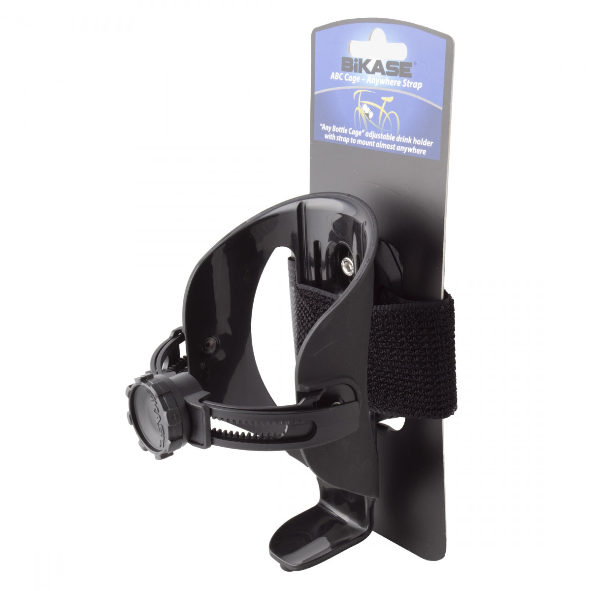 BIKASE BOTTLE CAGE BIKASE ABC ADJUSTABLE DRINK HOLDER w/18in ANYWHERE STRAP BK - BIKASE