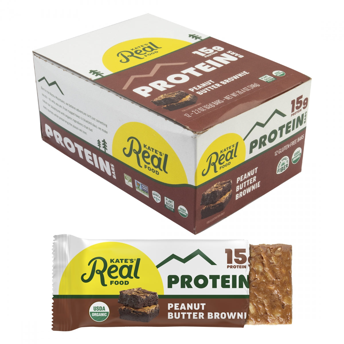 KATES REAL FOOD FOOD KATES REAL BAR PROTEIN P-BUTR BROWNIE BXof12 - KATES REAL FOOD