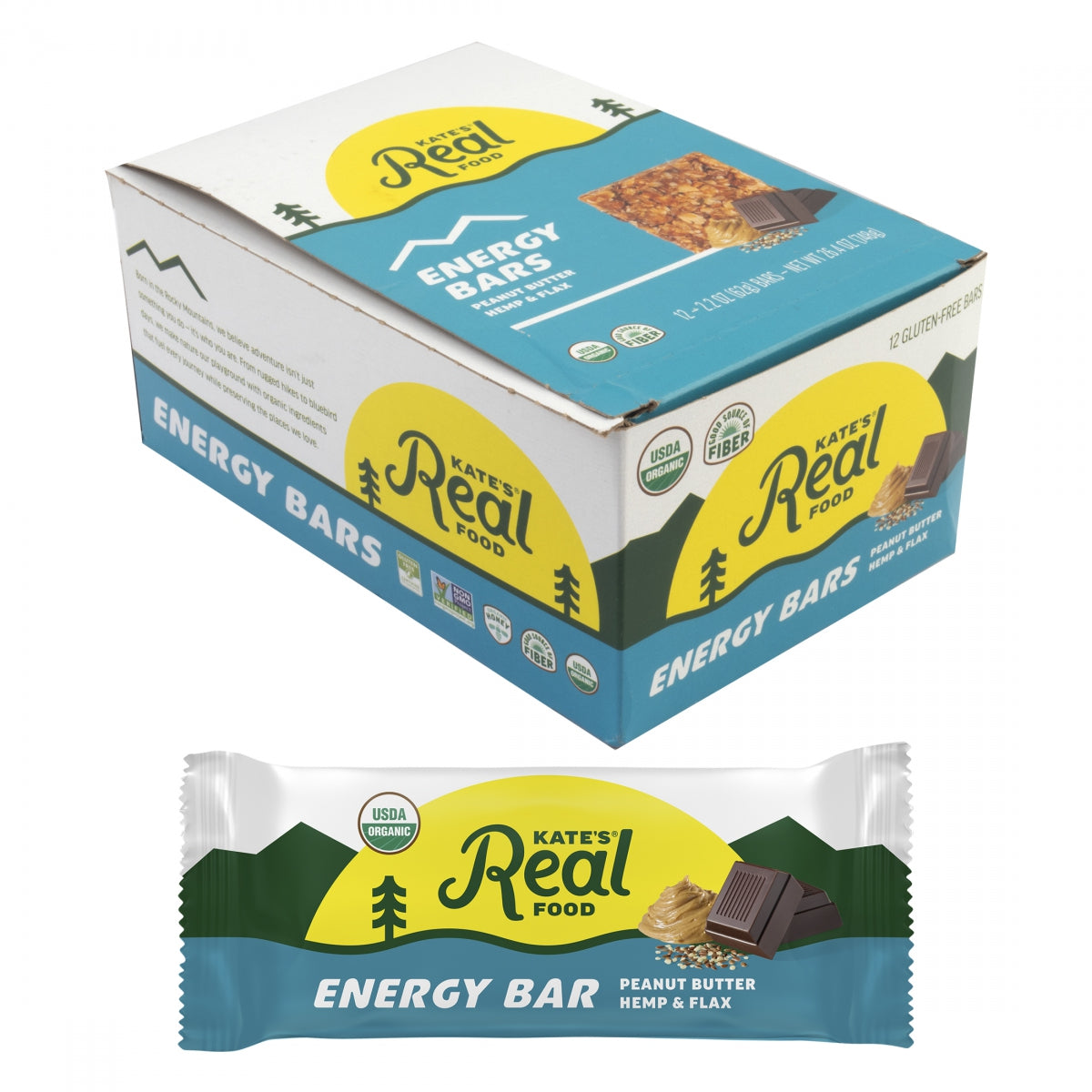 KATES REAL FOOD FOOD KATES REAL BAR ENERGY P-BUTR HEMP FLAX BXof12 - KATES REAL FOOD