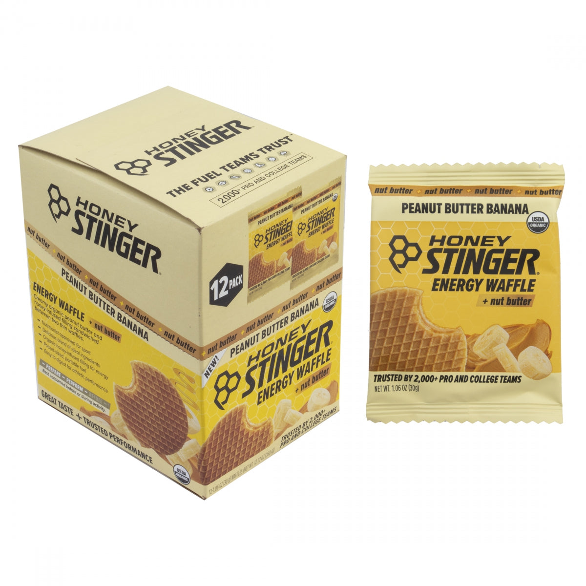 HONEY STINGER FOOD HS WAFFLE ORGANIC PEANUT BUTTER BANANA BXof12 - HONEY STINGER
