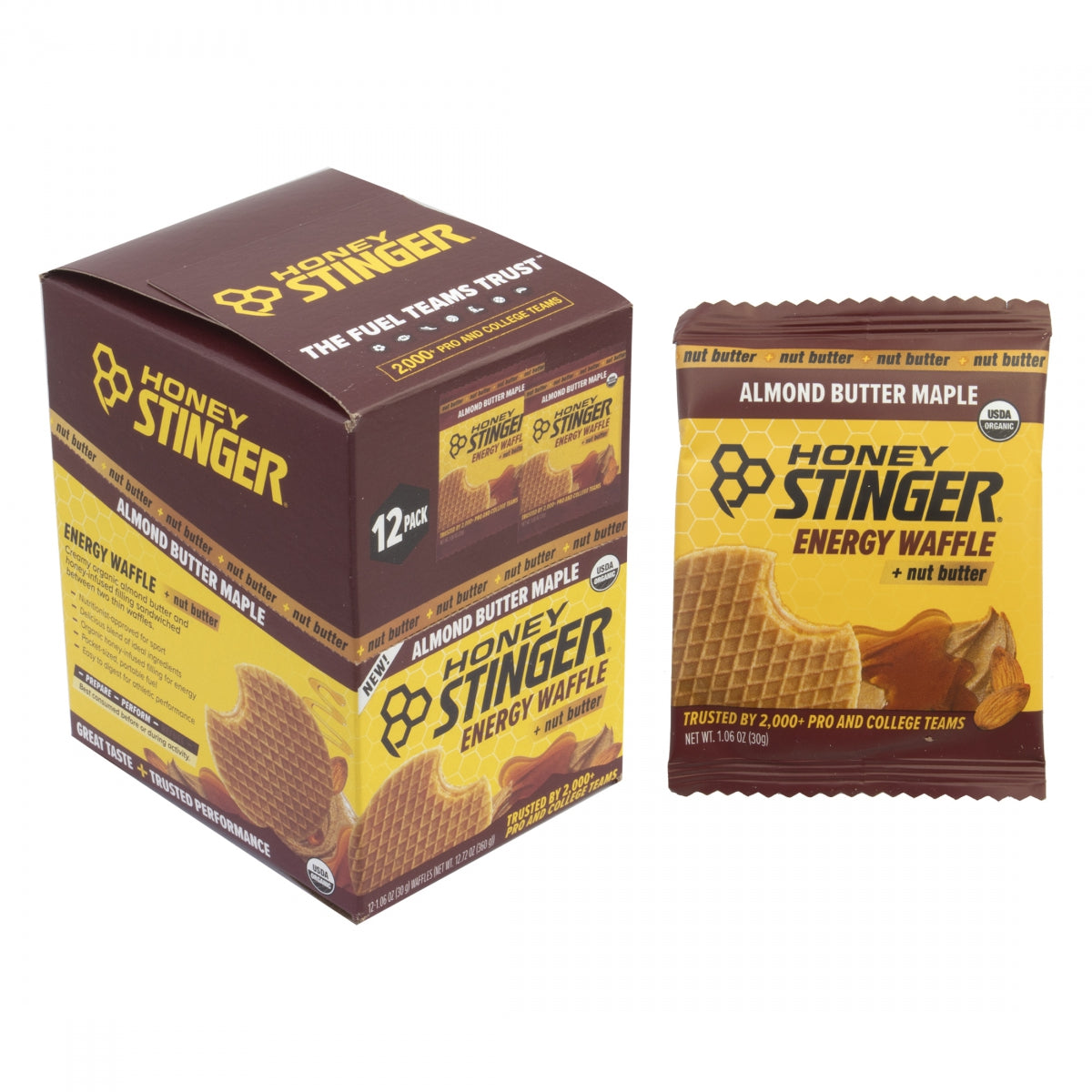 HONEY STINGER FOOD HS WAFFLE ORGANIC ALMOND BUTTER MAPLE BXof12 - HONEY STINGER