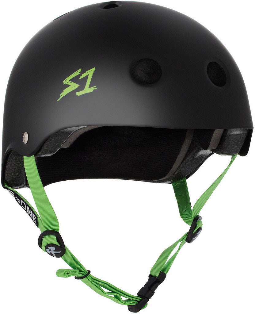 S1 Lifer Helmet - Black Matte w/ Bright Green Straps