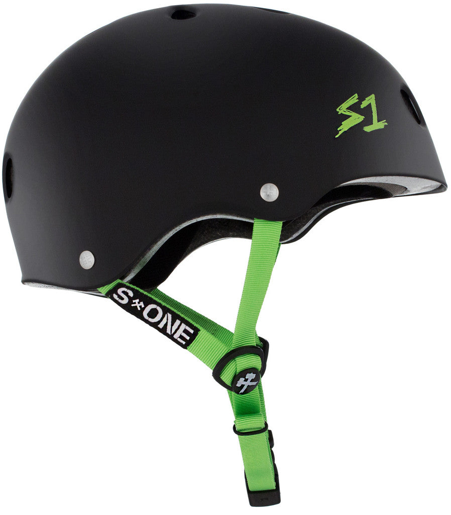 S1 Lifer Helmet - Black Matte w/ Bright Green Straps