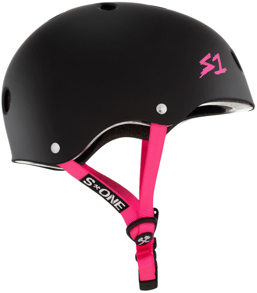 S1 Lifer Helmet - Black Matte w/ Pink Straps