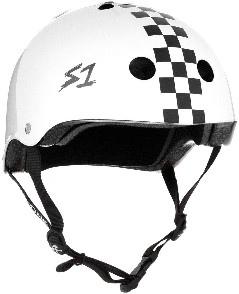 S1 Mega Lifer Helmet - WHITE GLOSS W/ CHECKERS