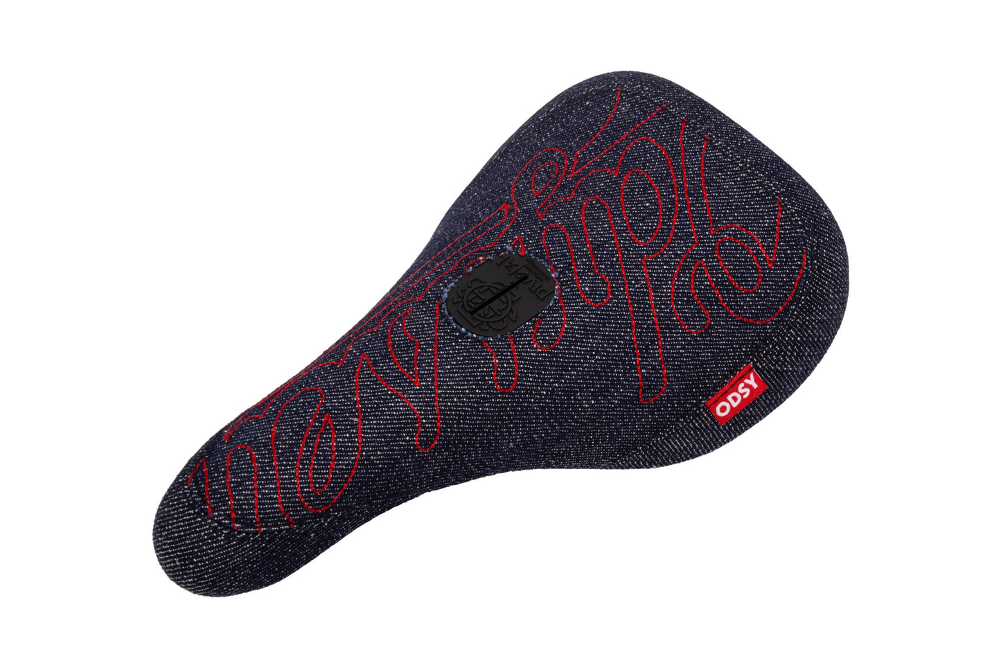 Odyssey Big Stitch Slim Seat (Denim w/ Red Embroidery) available at 5150bmx.com