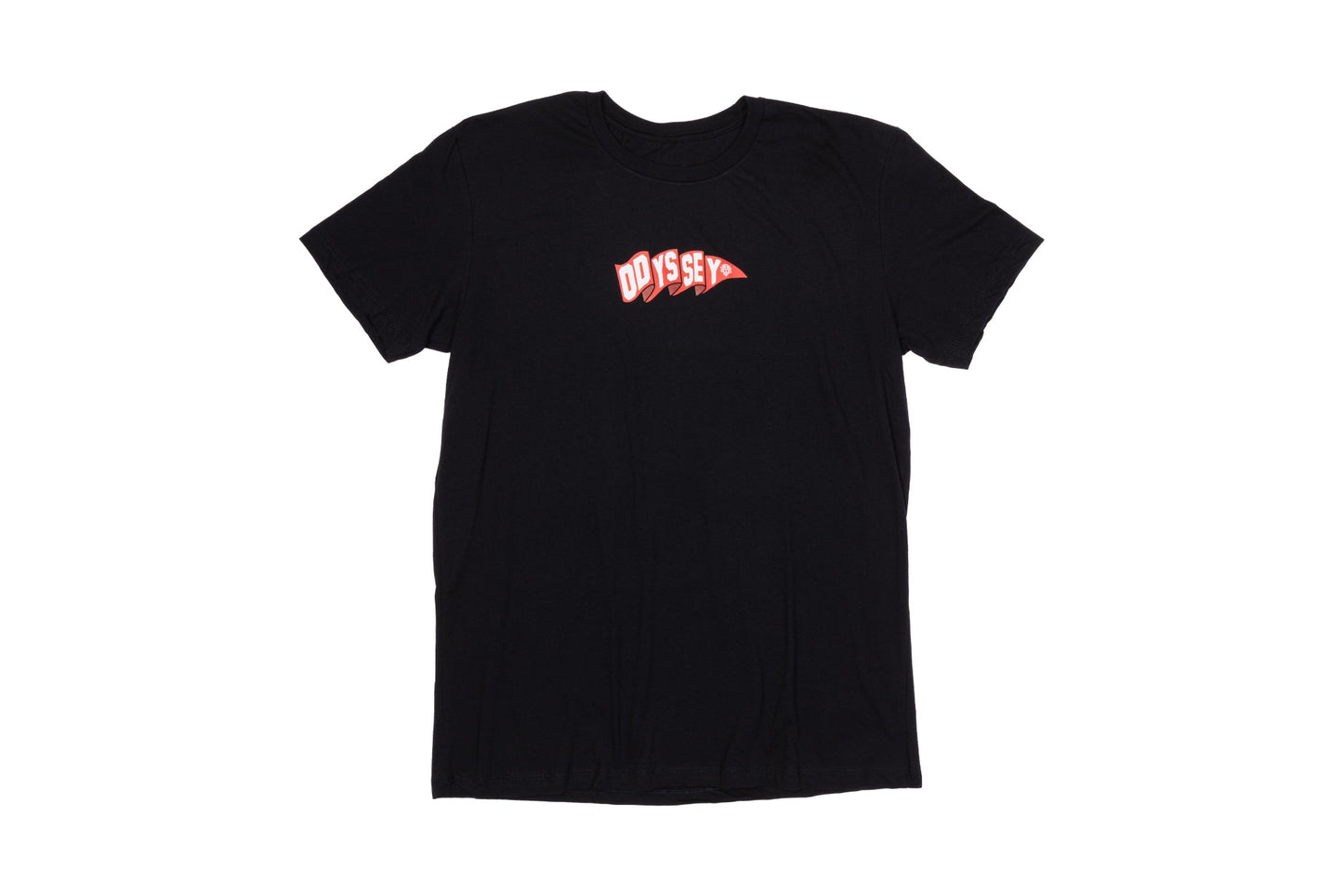 Odyssey Pennant Tee (Black with Red/White Ink) available at 5150bmx.com