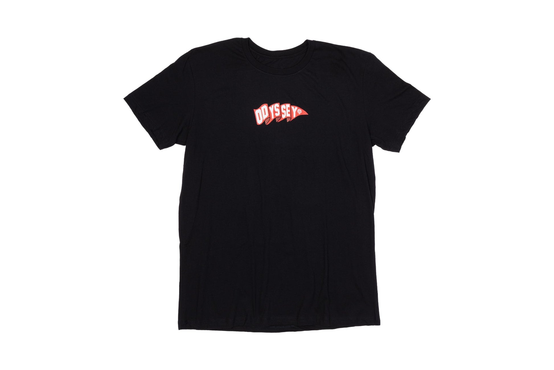 Odyssey Pennant Tee (Black with Red/White Ink) available at 5150bmx.com