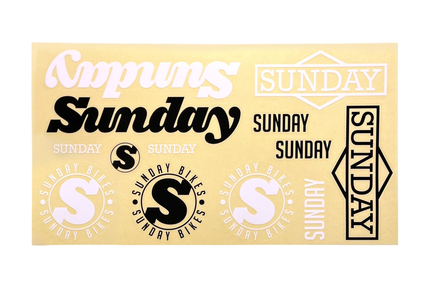 Sunday Assorted 13pc. Sticker Pack (Black/White with Clear Back) available at 5150bmx.com