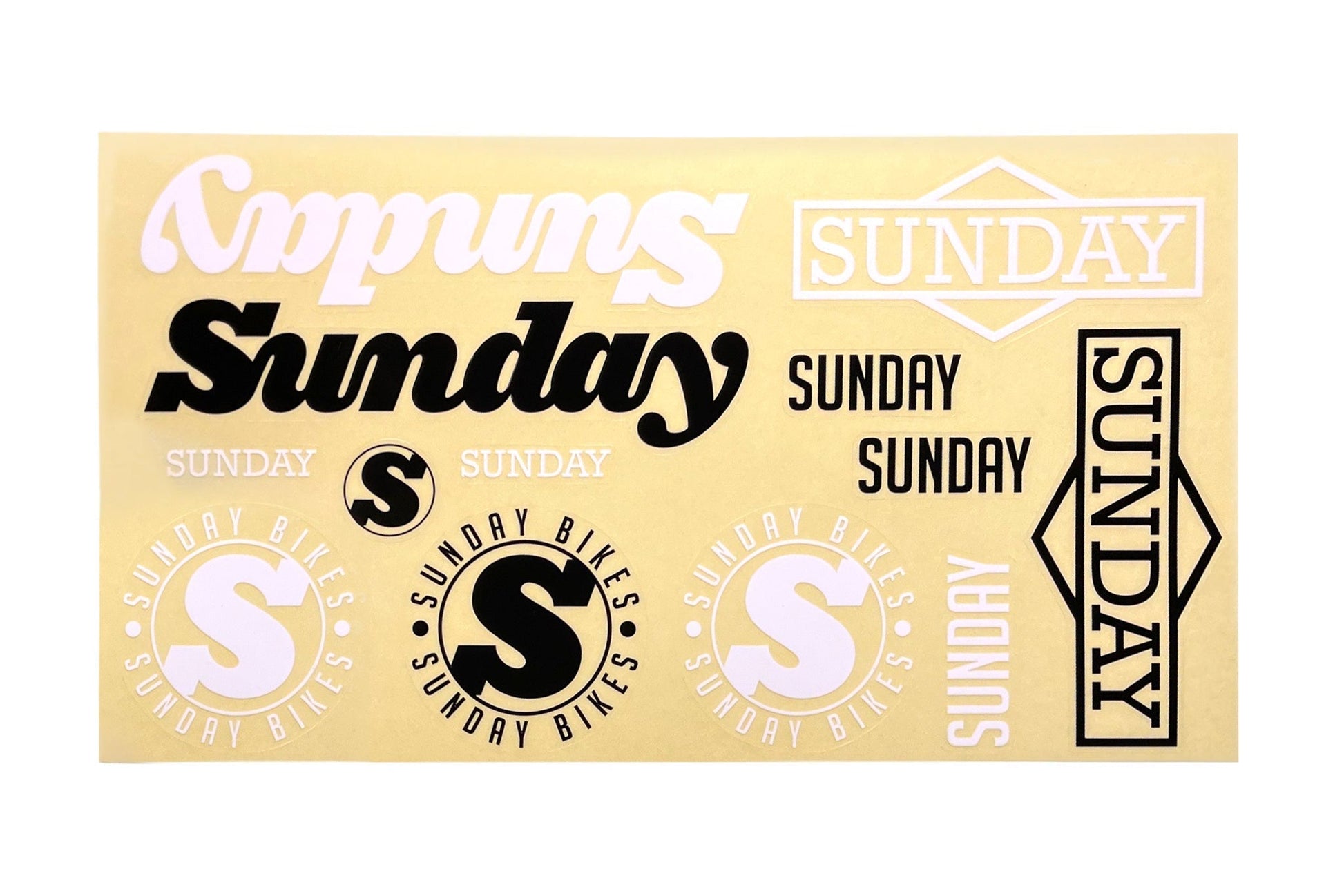 Sunday Assorted 13pc. Sticker Pack (Black/White with Clear Back) available at 5150bmx.com
