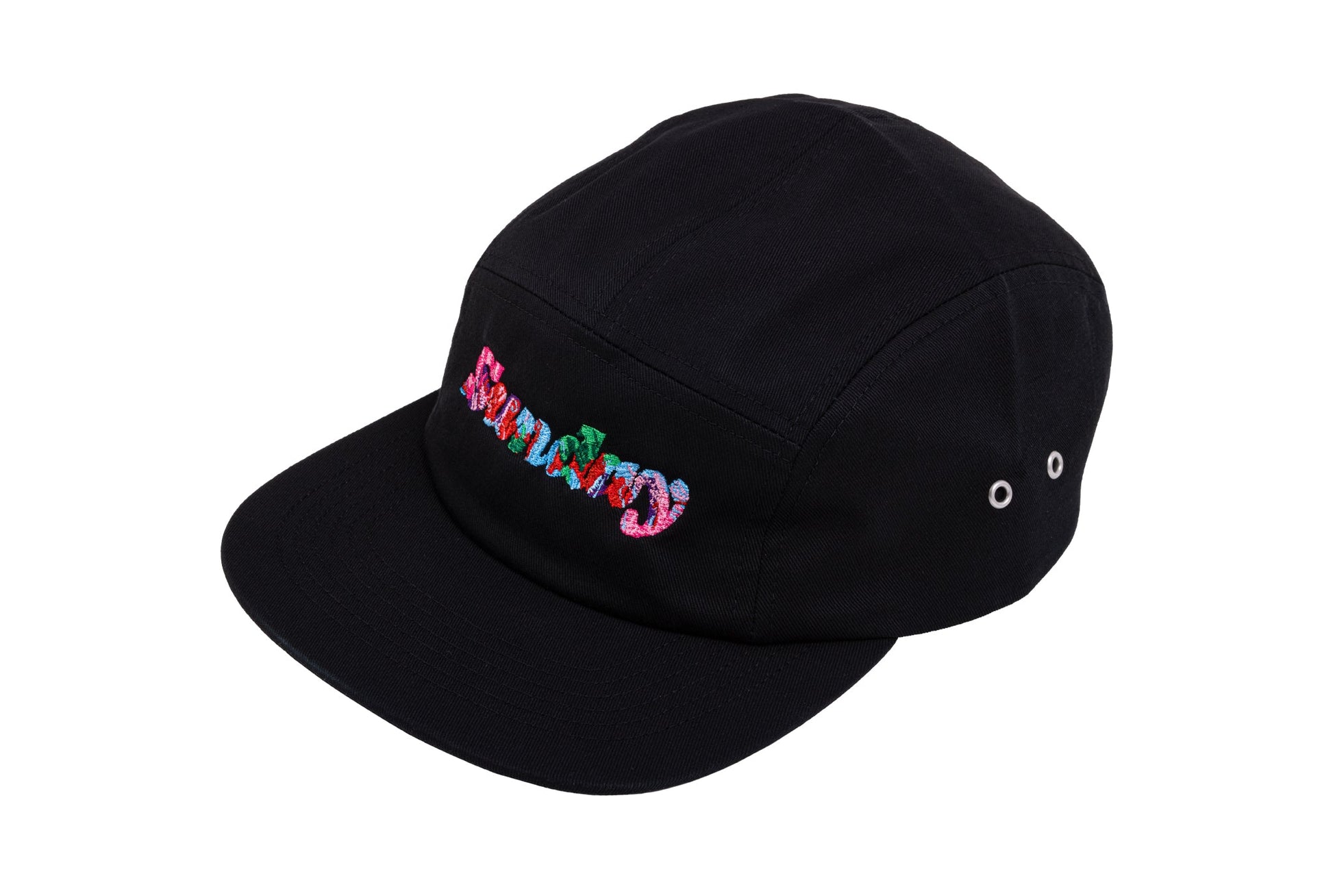 Sunday Classy Scribble 5-Panel Camper Hat (Black w/ Multicolor Embroidery) available at 5150bmx.com