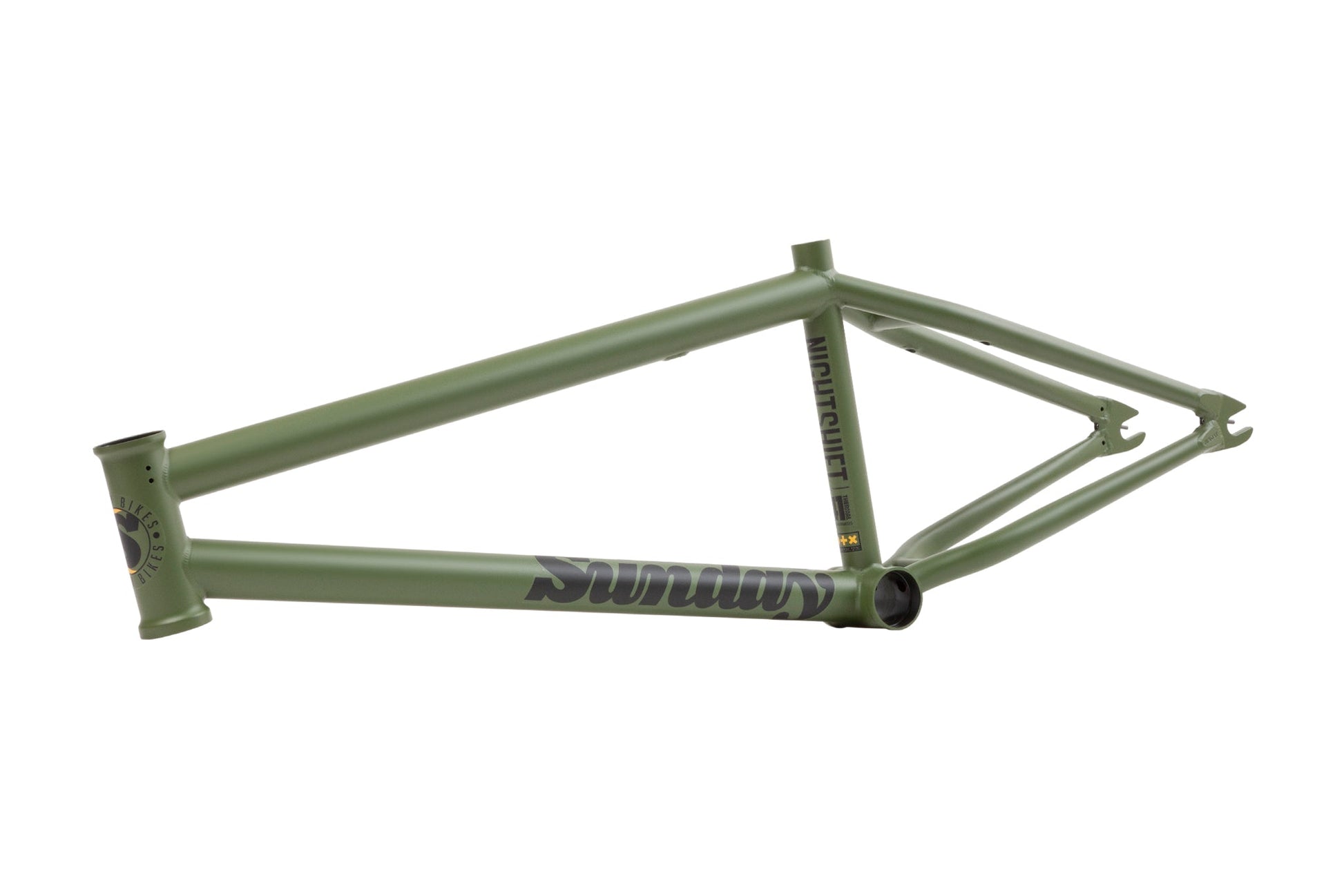 Sunday Nightshift Frame (Matte Army Green with Black/Yellow Stickers) - Available at 5150bmx.com