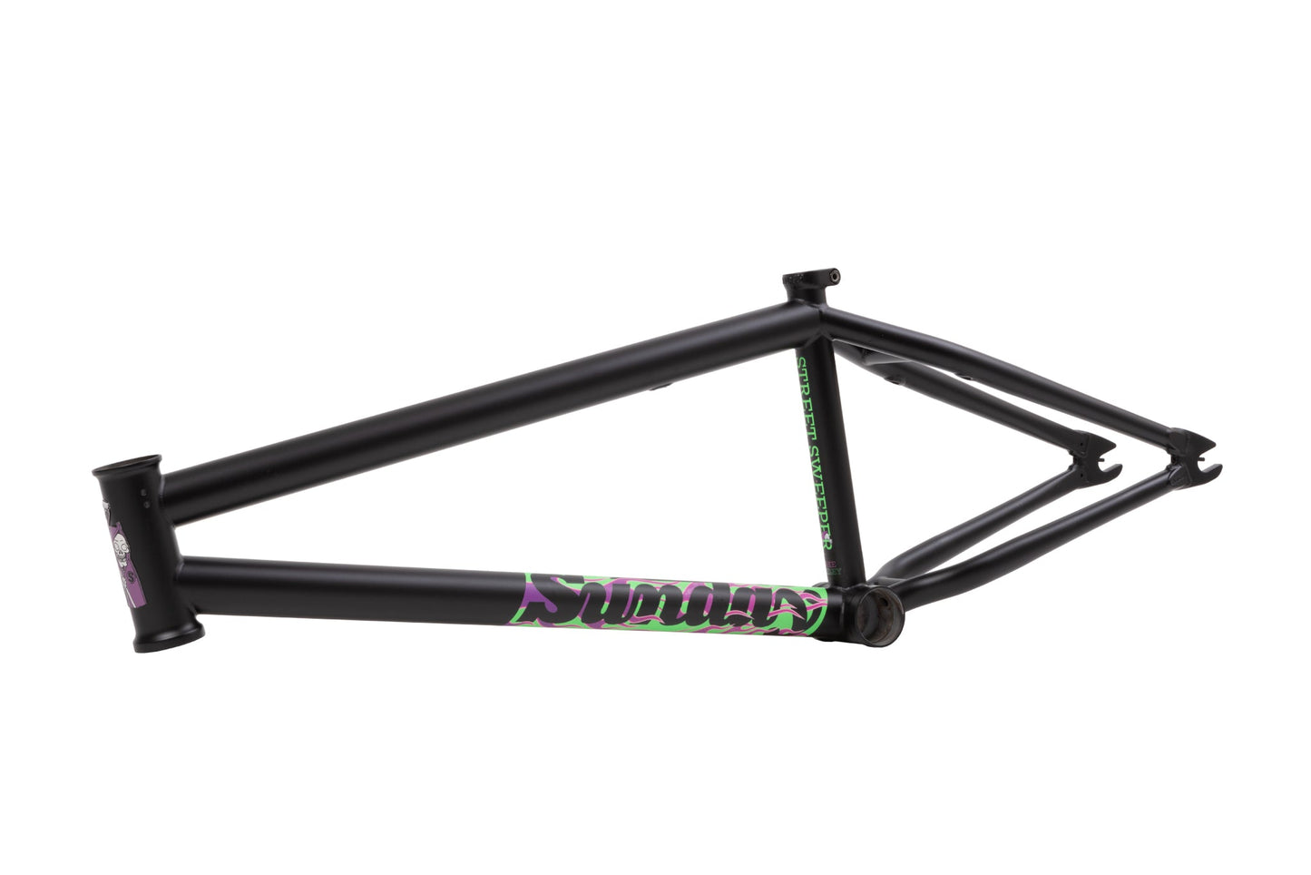 Sunday Street Sweeper Frame (Matte Black w/Purple and Green Flames) available at 5150bmx.com
