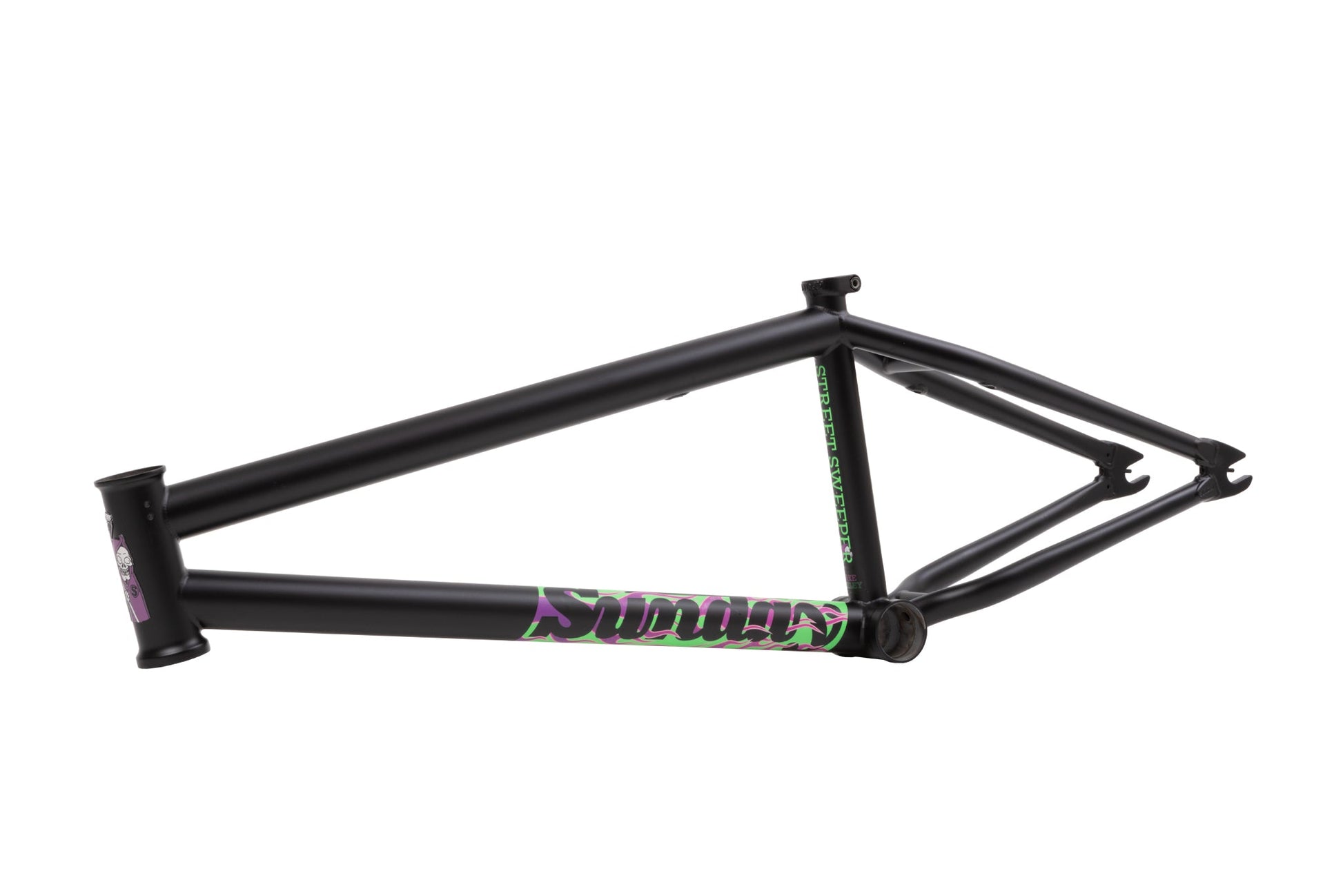 Sunday Street Sweeper Frame (Matte Black w/Purple and Green Flames) available at 5150bmx.com