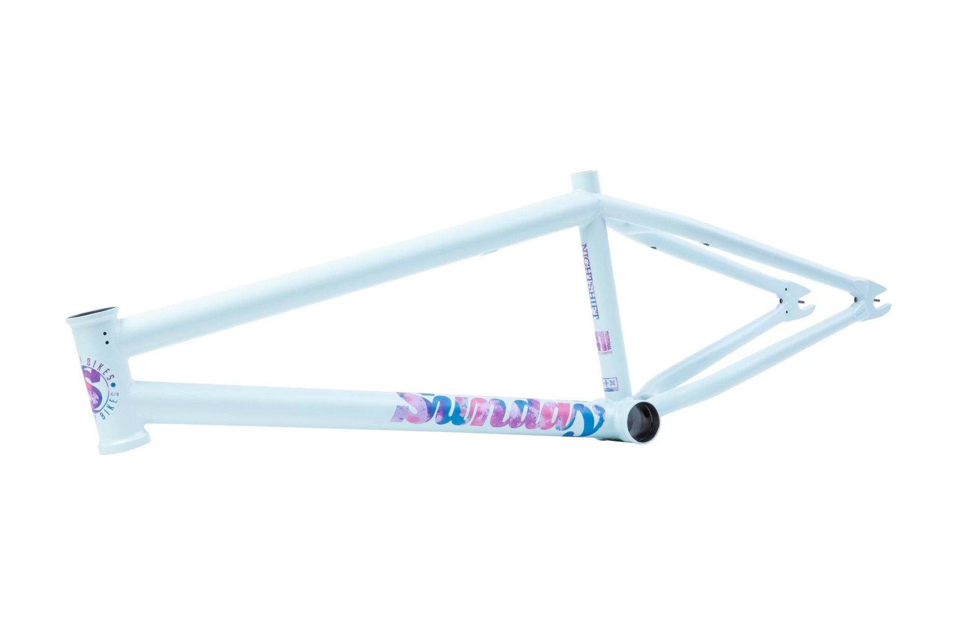 Sunday Nightshift Frame (Matte Sky Blue with Tie Dye Stickers) available at 5150bmx.com
