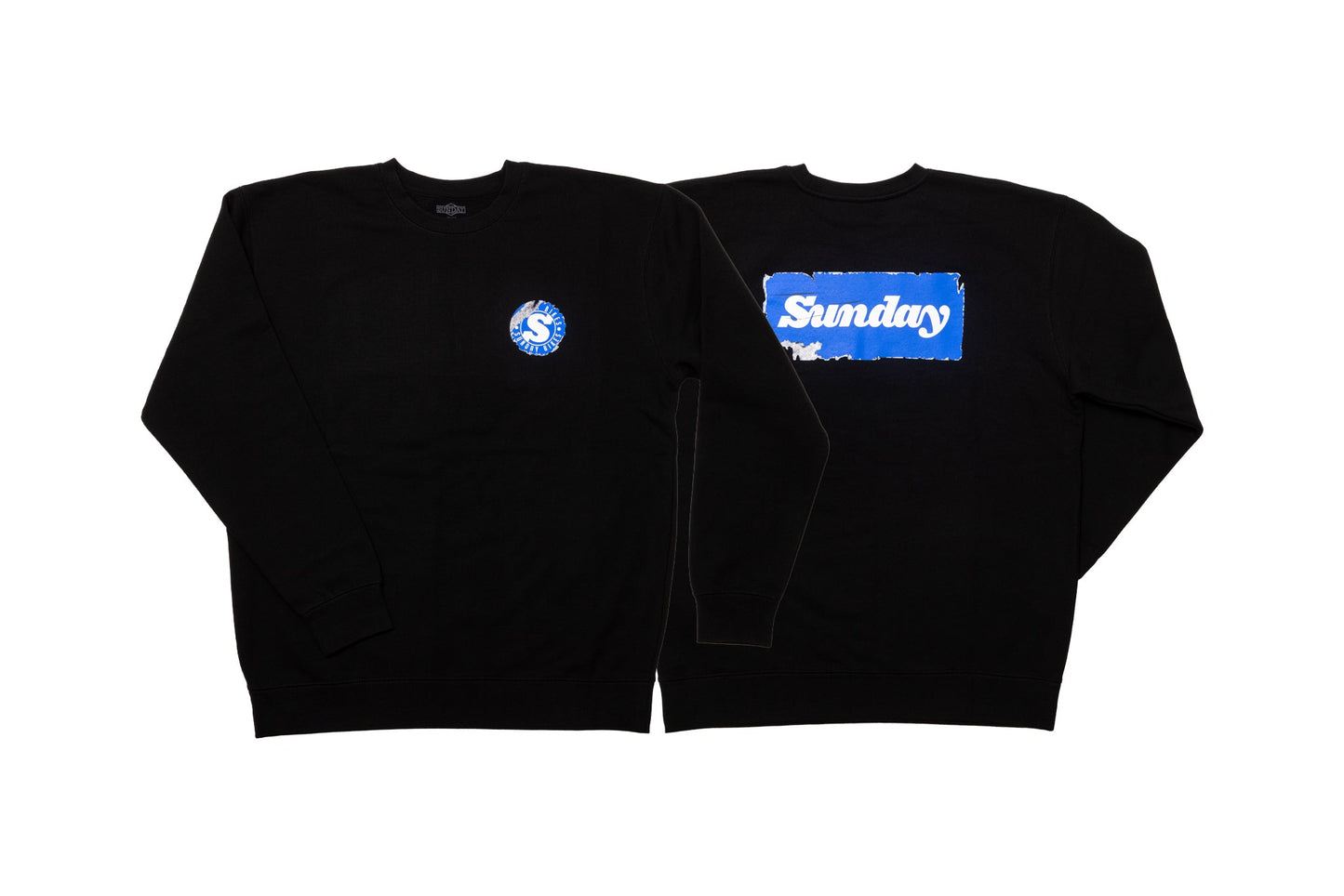 Sunday Sticker Crewneck Sweatshirt (Black with Blue/White Ink) available at 5150bmx.com