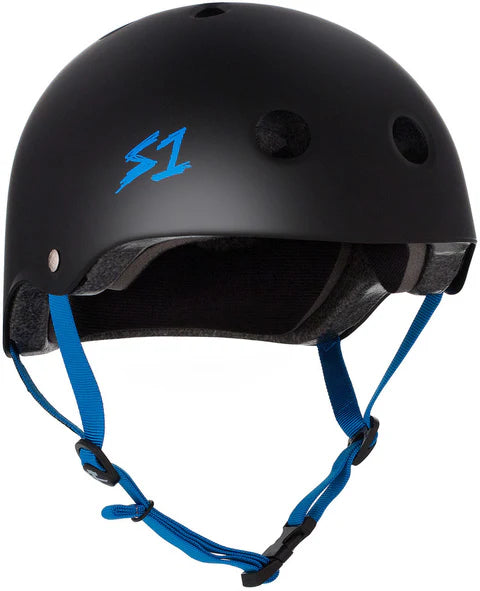 S1 Mini Lifer Helmet - Black Matte w/ Cyan Straps