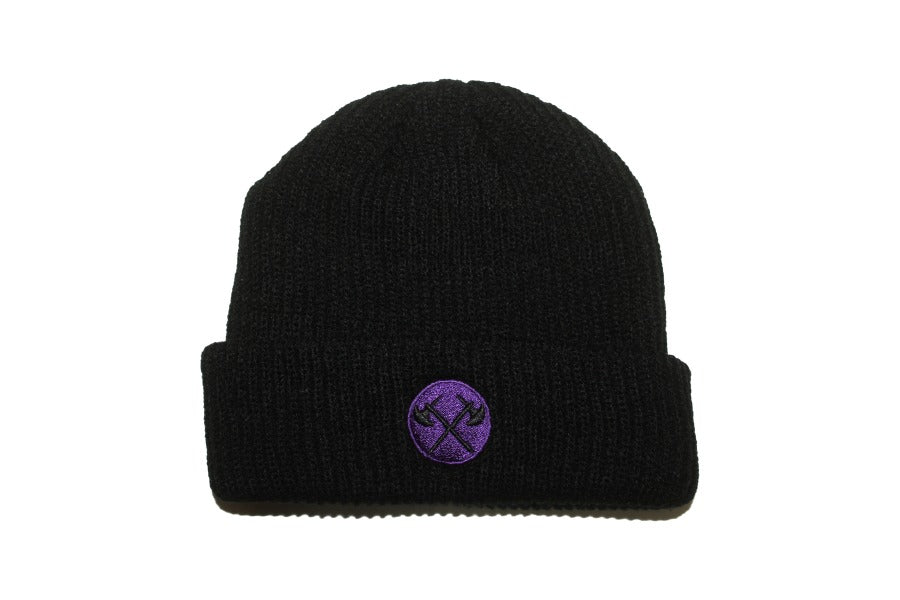 Demolition Axes Cuff Beanie - Purple On Black