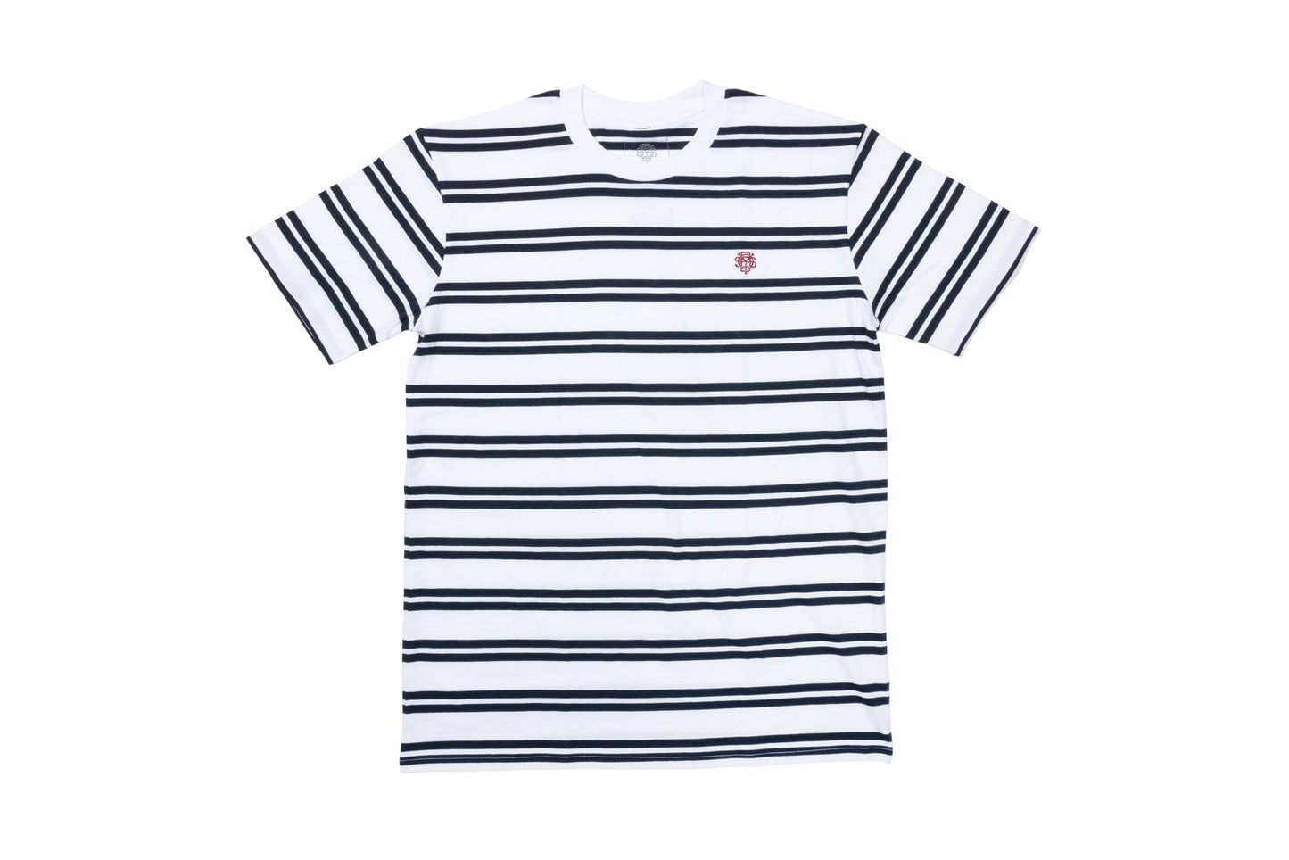 Odyssey Stitched Monogram Striped Tee (Navy/White with Burgundy Stitch)