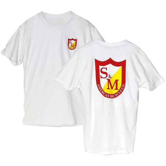 S&M CLASSIC SHIELD T - WHITE W/FRONT & BACK PRINT - MEDIUM