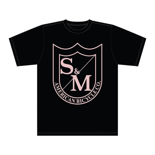 S&M BIG SHIELD T SHIRT PINK ON BLACK LARGE