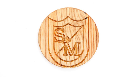 S&M ROUND WOOD COASTER WITH CLASSIC SHIELD LOGO MADE IN USA (SINGLE)