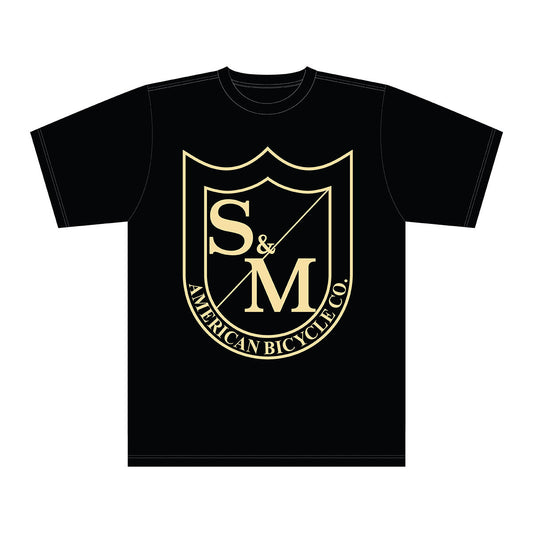 S&M BIG SHIELD T SHIRT DARK KHAKI ON WHITE 2XL