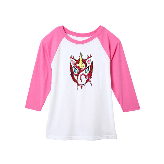 S&M KIDS UNICORN BASEBALL 3/4 RAGLAN HOT PINK/WHITE LARGE